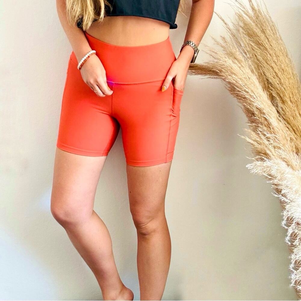 OLD NAVY Orange High Rise Waisted Bodycon Biker Short 6" Gym Lounge Yoga L